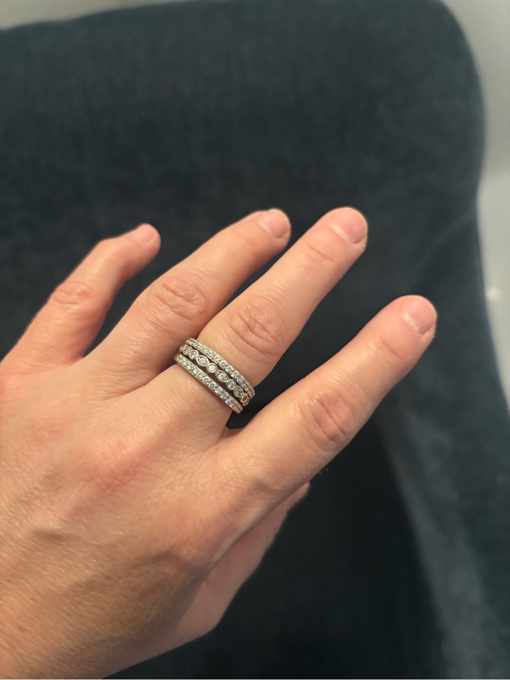 Touchstone Crystal Silver Pavé Stackable Ring Set with Clear Stones